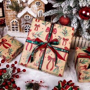 MAYPLUSS Christmas Wrapping Paper 17in X 33ft Kraft Bow Holly Pattern Single Side Reversible Gift <b>Wrap</b> - Product Image 3
