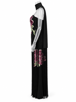 Robe de soirée noire à sequins floraux LF2679 pour femme, avec franges et fente haute, robe de cérémonie de luxe