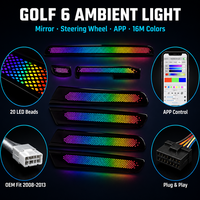 Kit complet d'éclairage d'ambiance RGB LED pour portières de voiture Trontech VW Golf 6, contrôle par application, Plug and Play, modes Chaser, synchronisation musicale, CE ROHS