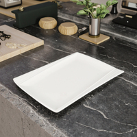 Assiette de table rectangulaire en mélamine blanche résistante, vaisselle en plastique, décoration de mariage