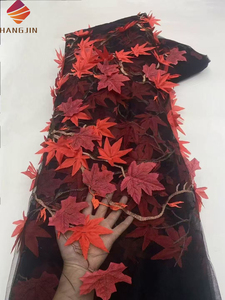 2025 nuova alta qualità 3D fiore ricamato <span class=keywords><strong>Tulle</strong></span> tessuto di pizzo a rete francese con motivo a foglia di pizzo ricamato per africano abito da sposa - Product Image 2