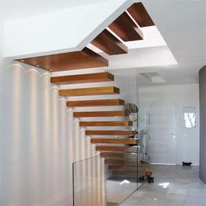 Design moderno in legno e metallo per scale mobili in stile interno con sensore a LED invisibile ringhiera senza cornice - Product Image 2