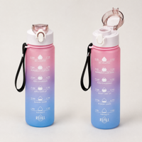 Gourde de sport d'été 750 ml grande capacité, couleur dégradée, avec paille, portable, en plastique, anti-fuite, incassable, design moderne