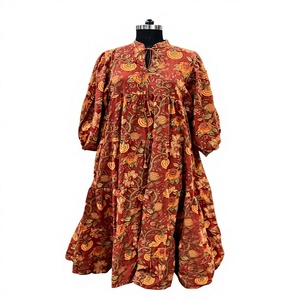 Robe longue en coton imprimé floral bohème pour femme, col montant, silhouette évasée en A, printemps, taille XL - Product Image 2