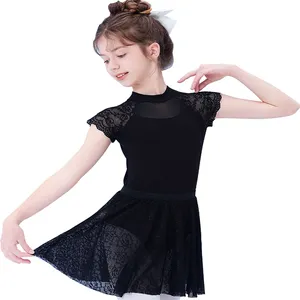 Crianças Gola Alta Ballet Dança Collant Meninas Lace Cap Sleeve Ginástica Leotards