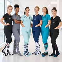 Chaussettes de compression pour infirmières, vente en gros, usine, chaussettes en nylon à motifs, hauteur genou, pour les longues journées, personnel hospitalier, OEM, marque privée