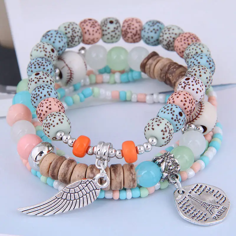 2023 Fashion Metal Owl Simple Mix and Match Candy Beads Multilayer couple bracelet
