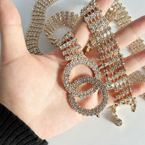 REWIN แฟชั่นผู้หญิงประกาย Rhinestone ร่างกายโซ่เข็มขัดคู่ O-แหวนเข็มขัดคริสตัลเข็มขัดเอวด้วยพู่ Shinny - Product Image 3
