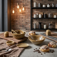 Service de vaisselle élégant en céramique et porcelaine émaillée ambre, assiettes, bols à soupe, pour la maison et les restaurants, résistant au four et aux éclats.