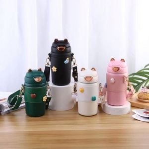 2024 New Design Popular 400Ml Cute Stainless Steel Water School Kids Metal Drink Bottle With Shoulder Strap Cover for Tumbler - Product Image 1