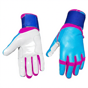 Gants de frappe en cuir bleus, roses et blancs, rembourrés, avec fermeture auto-agrippante, unisexes, pour adultes, entraînement, ambidextres - Product Image 1