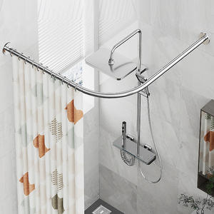 ราวม่านห้องน้ำสแตนเลสทรงโค้งรูปตัวแอลแบบไม่เจาะรูรูปทรงกึ่งรูปตัวยูพร้อมฟังก์ชั่นการอบแห้งเสื้อผ้า - Product Image 1