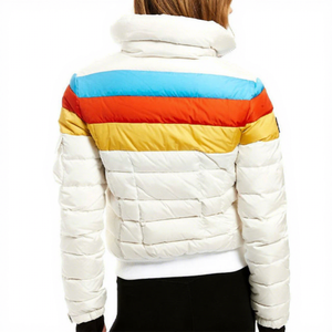 Color Blocking Puffer Jacket With Zipper Closure Stand Collar <b>Thick</b> <b>Winter</b> <b>Coat</b> Casual Style Polyester Wadding Unisex - Product Image 6