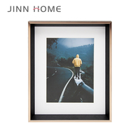 Bingkai Foto Poster Cetak Sablon Sutra Kayu Tebal 8x10 inci dengan Logo Kustom Jinn Home, Berlapis Emas Hitam, Model Shadow Box untuk Dinding