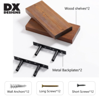 Rak Dinding Kayu Pinus Solid DX Designs Set 2 Buah, Rak Pajangan Kayu Rustic Tak Terlihat 12 Inci untuk Ruang Tamu Dapur
