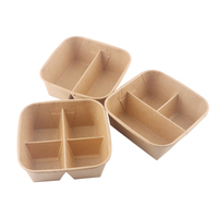 Vente en gros de boîtes à fruits en papier kraft à 3 ou 4 compartiments avec couvercle en PET, emballages jetables pour fruits frais avec séparateur