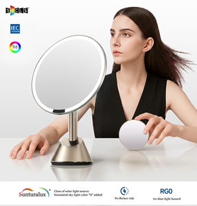 <span class=keywords><strong>Espejo</strong></span> de Maquillaje Redondo Inteligente de Metal <span class=keywords><strong>con</strong></span> LED Recargable por USB, 3 Colores de Iluminación, <span class=keywords><strong>Espejo</strong></span> de Mesa, OEM ODM, Venta al por Mayor para Hoteles - Product Image 1