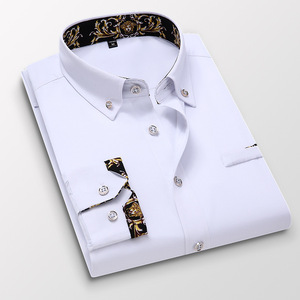 Nouveau design de chemise homme <span class=keywords><strong>slim</strong></span> à <span class=keywords><strong>double</strong></span> col couleur sans repassage chemise homme couleur unie - Product Image 2
