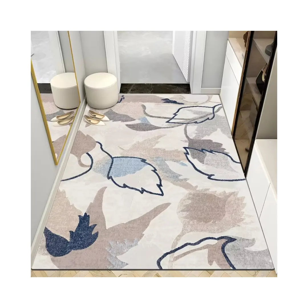 faux cashmere light colored leaf home decoration foyer door mat environmentally friendly machine washable door mat