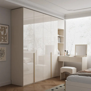 Prix d'usine Dernière conception <span class=keywords><strong>Meubles</strong></span> <span class=keywords><strong>de</strong></span> chambre à coucher Montage facile 4 portes Armoire Almirah en bois blanc brillant avec coiffeuse - Product Image 1