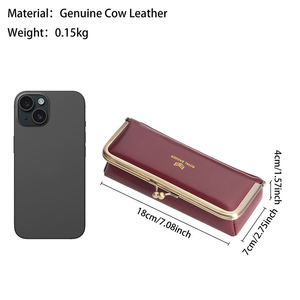 Boîte à bijoux en cuir de vache véritable pour femmes, étui à lunettes rétro, organisateur anti-RFID et porte-monnaie long avec miroir RB6135 - Product Image 2