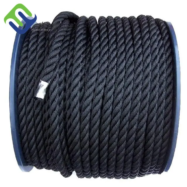 Black Rope Polyester 3 Strand Twisted Rope 12mm With Black Blue Color