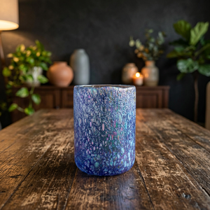 Blue Speckled <b>Frosted</b> Heat Resistant <b>Glass</b> Votive Holder Round for Home Christmas Wedding Decor - Product Image 3