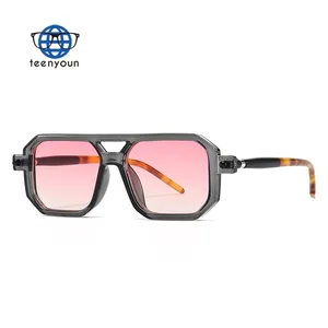 Teenyoun Wholesale Fashion Men's Oversized Rectangular Double Beam Men's Retro Grey Pink Lens Square 2023 Sun Glasses Sunglasses