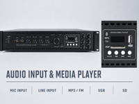 Amplificateur de sonorisation professionnel en rack, de 120W à 2000W, avec contrôle multi-zones, entrées microphone et lecture multimédia