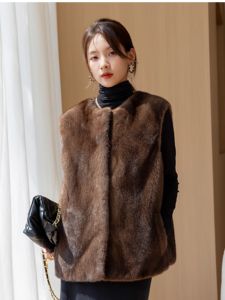 Ampio girocollo corto eco-friendly Casual in pelliccia di visone <span class=keywords><strong>marrone</strong></span> naturale <span class=keywords><strong>gilet</strong></span> da <span class=keywords><strong>donna</strong></span> - Product Image 4