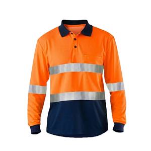 Polo <span class=keywords><strong>de</strong></span> sécurité réfléchissant orange à manches courtes avec bandes segmentées pour les travailleurs du bâtiment, logo personnalisé pour hommes - Product Image 5