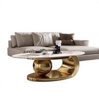 Table basse ovale en marbre de 52 pouces, base en acier inoxydable doré moderne, résistante aux rayures, décoration de salon de luxe, montage facile