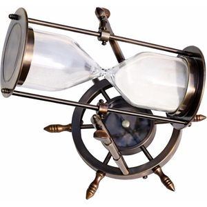 Sablier vintage traditionnel fait main en laiton avec support en forme de roue de bateau rotative, décoration de bureau nautique - Product Image 3