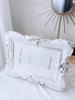 Cadre photo en plastique blanc argenté 4x6 5x7 6x8 avec verre véritable, impression UV, logo personnalisé, présentoir de table, perles sculptées, mariage, style européen