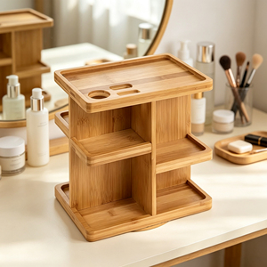 Organizador de Maquillaje Giratorio de Bambú de 3 Niveles, Resistente, para Baño, Cosméticos <span class=keywords><strong>y</strong></span> Cuidado de la Piel, Venta al Por Mayor - Product Image 1