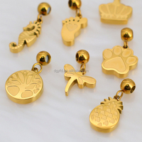 Breloque coulissante personnalisée en acier inoxydable plaqué or 18 carats PVD, mini-breloques animaux, fruits, vie marine, pendentif pied de bébé pour bracelet et collier DIY
