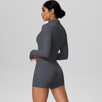 Ensemble de sport 2 pièces pour femme à séchage rapide, effet seconde peau : Veste zippée intégrale et short cycliste taille haute