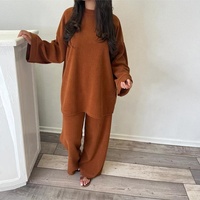 Conjunto Musulmán de 2 Piezas con Top y Pantalón, Ropa Islámica para Mujer, Traje Modesto de Invierno, Túnicas Abaya de Gran Tamaño con Pantalones a Juego