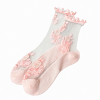 Kaos Kaki Wanita Jala Kristal Transparan dengan Bordir Bunga 3D