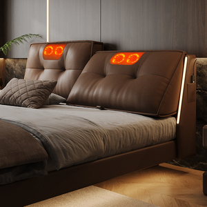 Lit en cuir italien Queen & King avec tête de lit réglable, massage intégré et rangement hydraulique pour chambre à coucher, villa, Foshan - Product Image 3