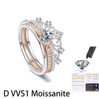 Ensemble de bagues empilables en argent sterling S925, couronne, 0,5 carat, moissanite multicolore taille brillant, plaqué or rose bicolore, double bande