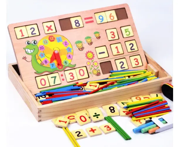 Tableta de madera para aprendizaje diario, multifunción, bloques de números y palos, caja Montessori para estudiar matemáticas