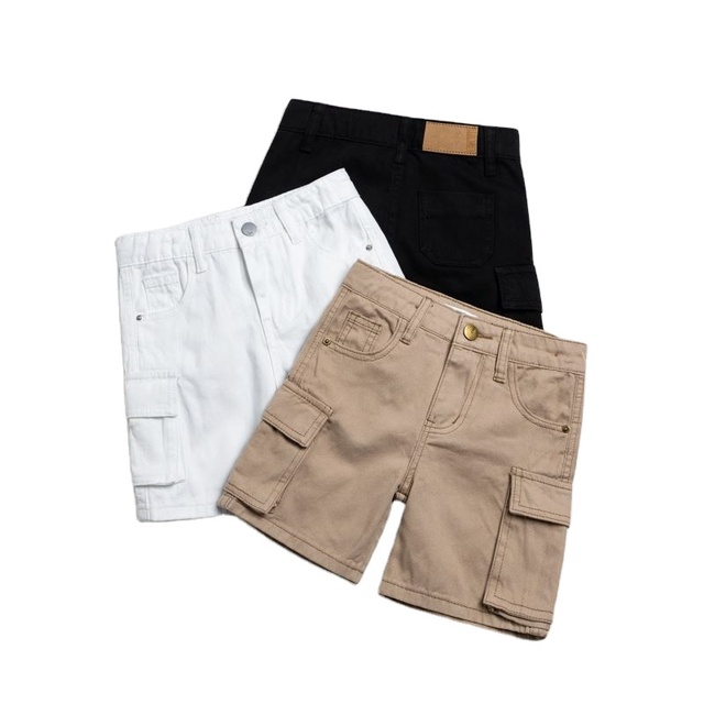 Wholesale Cotton Stretch Cargo Shorts for Boys Girls Multi-Pocket Five-Point High Waist Pants Boys White Cargo Shorts