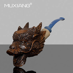 Muxiang Dragon Head Carved Tobacco Pipe Handmade Wood Smoking Accessory For Personal Gift - Product Image 3