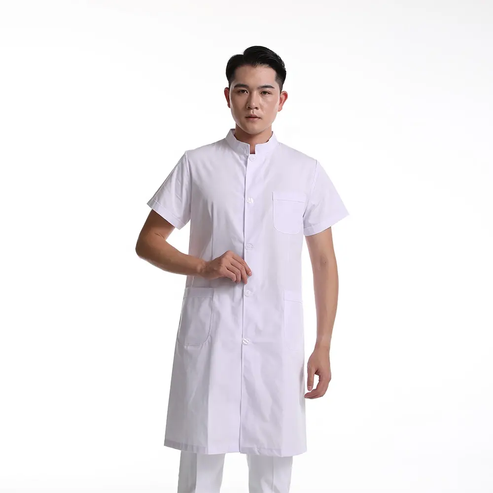Vestido de médico de laboratório, uniforme de médico em hospital, uniforme para dentista branca 100% algodão