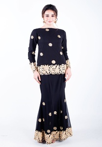 Malaisie nouveau Design O cou manches longues broderie florale Slim Fit sirène <span class=keywords><strong>Baju</strong></span> <span class=keywords><strong>Kurung</strong></span> pour les femmes musulmanes - Product Image 3