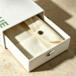 Caja de Joyería de Papel Texturizado Blanco de Lujo, con Logotipo Personalizado Impreso, Estilo Cajón Deslizable, para Pulseras y Collares, Venta al Por Mayor - Product Image 2