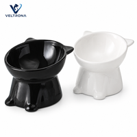 Gamelle surélevée en céramique pour chat, inclinée pour la protection du cou, prévention de l'acné féline, pour nourriture et eau, vente en gros, noir et blanc