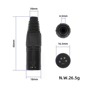 ไมโครโฟน XLR สีดำแบบ 4 คอร์, ปลั๊กแคนนอนตัวผู้ 4P, ปลั๊กแคนนอน XLR, แคนนอนสามคอร์, ขั้วต่อไมโครโฟน - Product Image 2