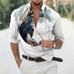 Échantillon gratuit Nouveaux chemises pour hommes Chemises décontractées à imprimé héraldique <span class=keywords><strong>rouge</strong></span> Manches longues Hauts Vêtements pour hommes Cardigan de fête hawaïen - Product Image 4